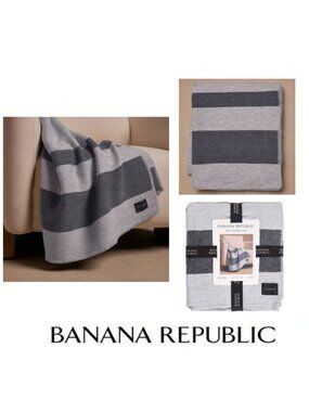 New Banana Republic Wool/Cotton Jacquard Throw, Gray